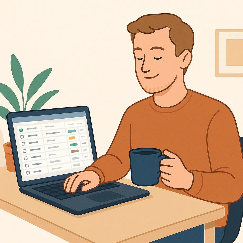 User working with spreadsheet